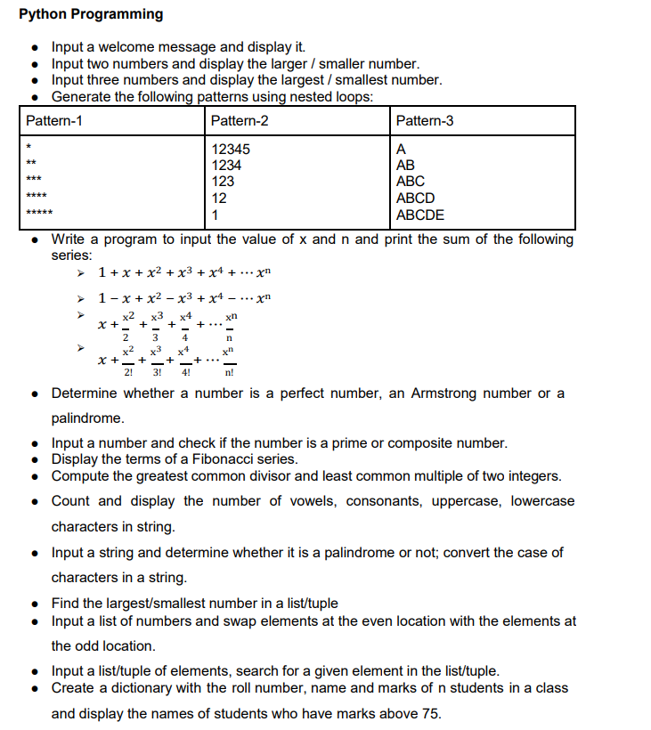 Suggested Python Practicals for Class XI 